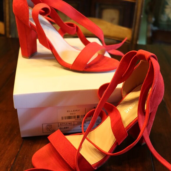 FINAL OFFER! - Carcuume Ellery Red Suede Lace-up Heels - size 10 - Picture 2 of 9